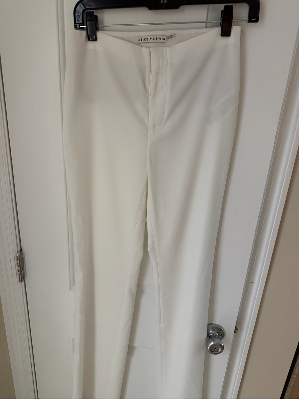 Alice + Olivia Ivory High-Rise Straight-Leg Trousers